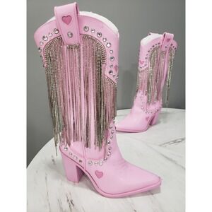 SIZE 10 Sugar Thrillz Cowboy Boots Pink Present Perfect Rhinestone western y2k